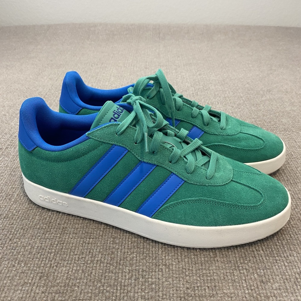 Adidas Shoes Mens Size 14 Green Suede Three Stripe Lace Up Athletic Sneakers